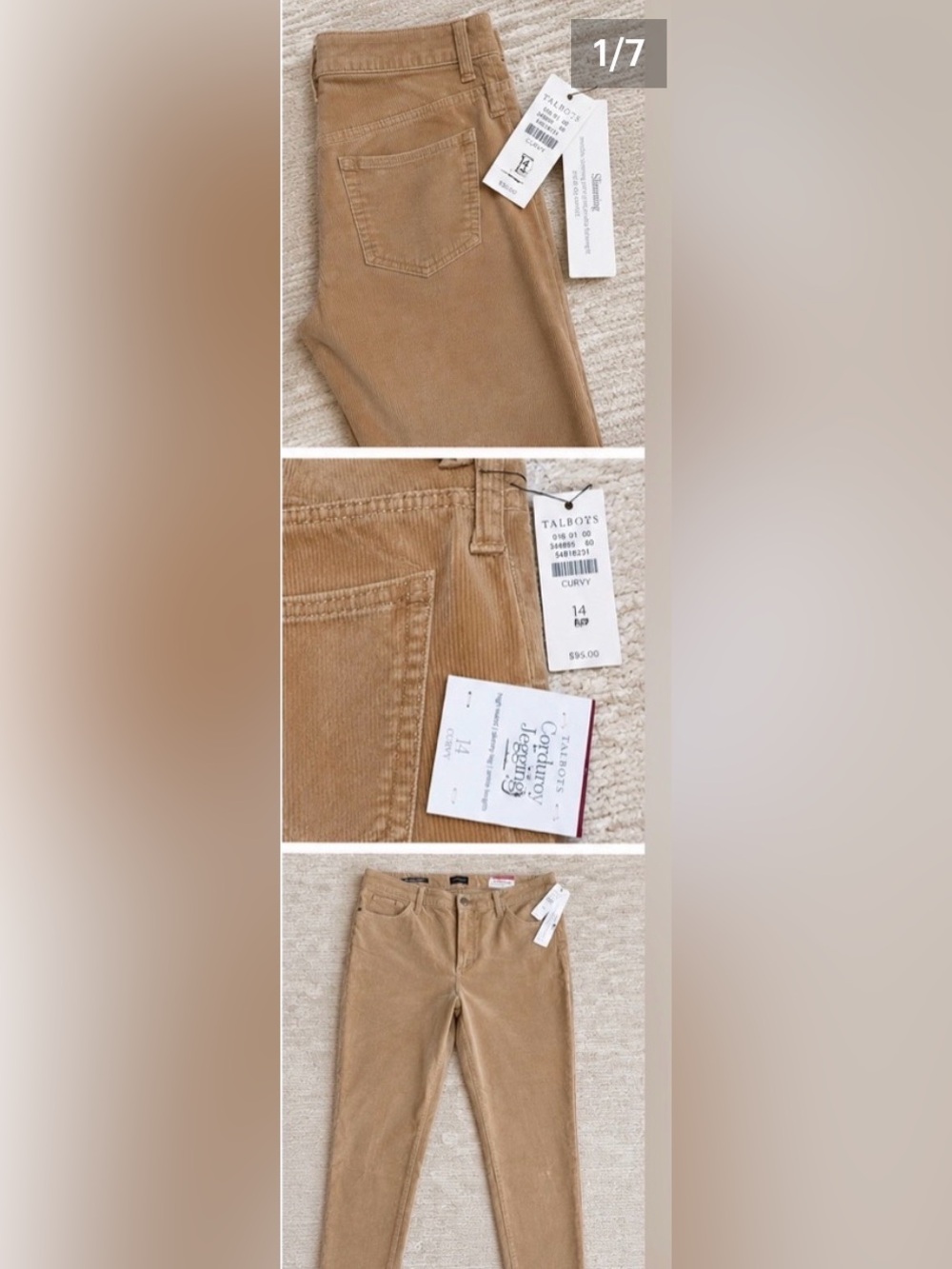 NWT Talbots Curvy Slimming Corduroy Jegging in Tan Size 14 Curvy